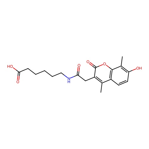 6-{[(7-hydroxy-4,8-dimethyl-2-oxo-2H-chromen-3-yl)acetyl]amino}hexanoic acid structure