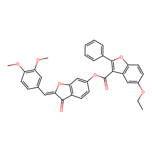 (2Z)-2-(3,4-dimethoxybenzylidene)-3-oxo-2,3-dihydro-1-benzofuran-6-yl 5-ethoxy-2-phenyl-1-benzofuran-3-carboxylate structure
