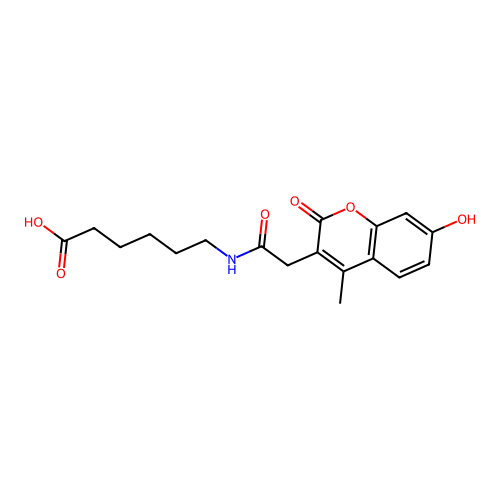 6-(2-(7-hydroxy-4-methyl-2-oxo-2H-chromen-3-yl)acetamido)hexanoic acid structure