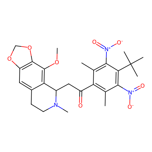 1-(4-(tert-butyl)-2,6-dimethyl-3,5-dinitrophenyl)-2-(4-methoxy-6-methyl-5,6,7,8-tetrahydro-[1,3]dioxolo[4,5-g]isoquinolin-5-yl)ethanone structure