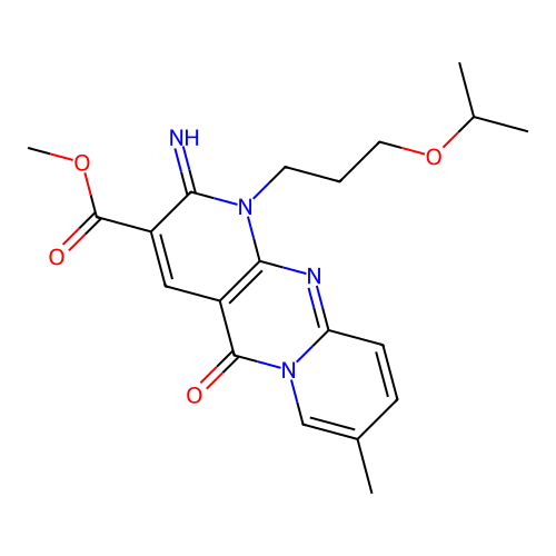 methyl 6-imino-13-methyl-2-oxo-7-[3-(propan-2-yloxy)propyl]-1,7,9-triazatricyclo[8.4.0.0^{3,8}]tetradeca-3(8),4,9,11,13-pentaene-5-carboxylate structure