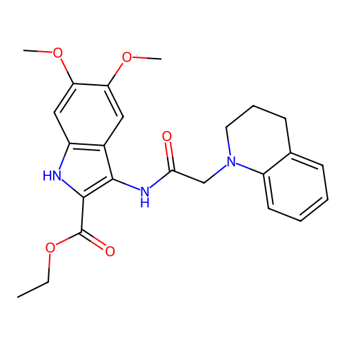 ethyl 3-(2-(3,4-dihydroquinolin-1(2H)-yl)acetamido)-5,6-dimethoxy-1H-indole-2-carboxylate structure