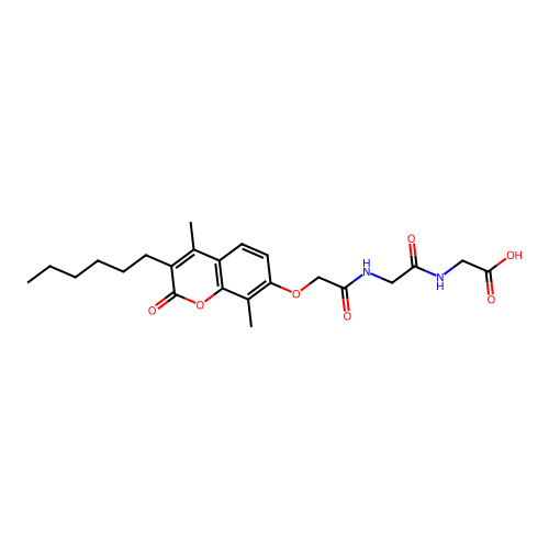N-{[(3-hexyl-4,8-dimethyl-2-oxo-2H-chromen-7-yl)oxy]acetyl}glycylglycine structure