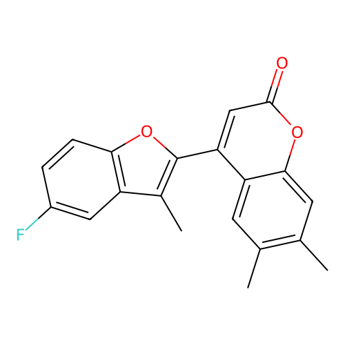 4-(5-fluoro-3-methylbenzofuran-2-yl)-6,7-dimethyl-2H-chromen-2-one structure