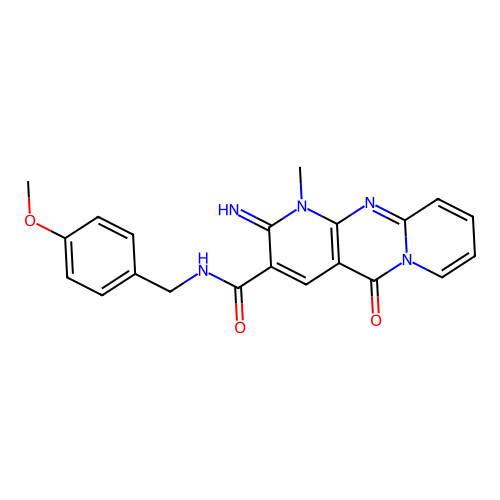 2-imino-N-(4-methoxybenzyl)-1-methyl-5-oxo-1,5-dihydro-2H-dipyrido[1,2-a:2',3'-d]pyrimidine-3-carboxamide structure