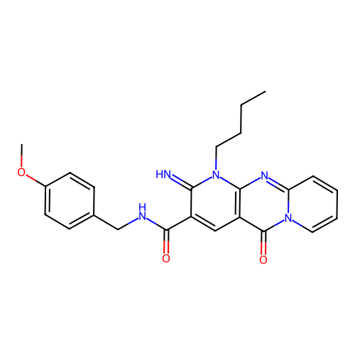 1-butyl-2-imino-N-(4-methoxybenzyl)-5-oxo-1,5-dihydro-2H-dipyrido[1,2-a:2',3'-d]pyrimidine-3-carboxamide structure