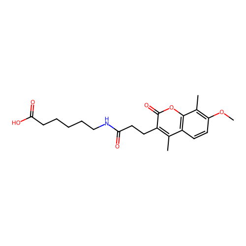 6-(3-(7-methoxy-4,8-dimethyl-2-oxo-2H-chromen-3-yl)propanamido)hexanoic acid structure