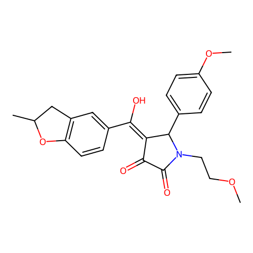 3-hydroxy-1-(2-methoxyethyl)-5-(4-methoxyphenyl)-4-(2-methyl-2,3-dihydro-1-benzofuran-5-carbonyl)-2,5-dihydro-1H-pyrrol-2-one structure