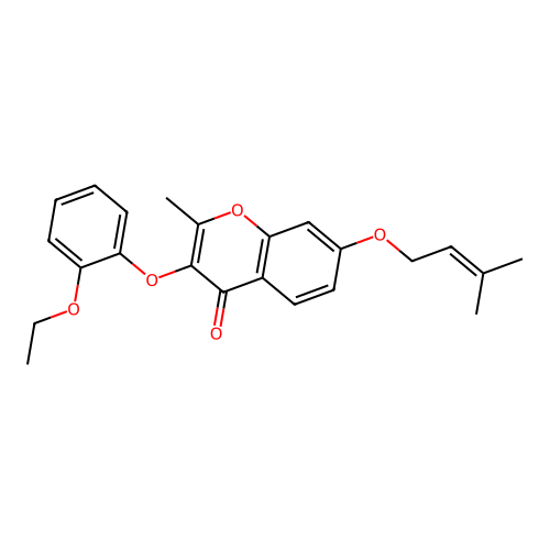 3-(2-ethoxyphenoxy)-2-methyl-7-((3-methylbut-2-en-1-yl)oxy)-4H-chromen-4-one structure