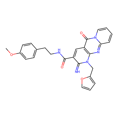 1-(furan-2-ylmethyl)-2-imino-N-(4-methoxyphenethyl)-5-oxo-2,5-dihydro-1H-dipyrido[1,2-a:2',3'-d]pyrimidine-3-carboxamide structure