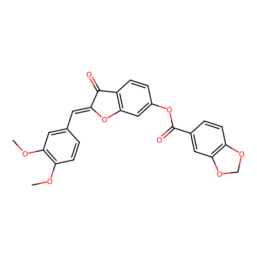 (Z)-2-(3,4-dimethoxybenzylidene)-3-oxo-2,3-dihydrobenzofuran-6-yl benzo[d][1,3]dioxole-5-carboxylate structure
