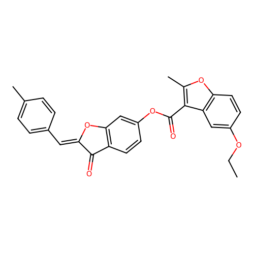 (2Z)-2-(4-methylbenzylidene)-3-oxo-2,3-dihydro-1-benzofuran-6-yl 5-ethoxy-2-methyl-1-benzofuran-3-carboxylate structure