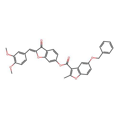 (2Z)-2-(3,4-dimethoxybenzylidene)-3-oxo-2,3-dihydro-1-benzofuran-6-yl 5-(benzyloxy)-2-methyl-1-benzofuran-3-carboxylate structure