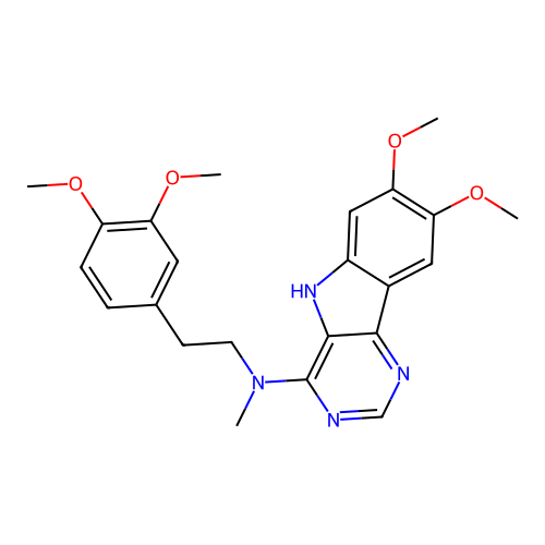 N-[2-(3,4-dimethoxyphenyl)ethyl]-7,8-dimethoxy-N-methyl-5H-pyrimido[5,4-b]indol-4-amine structure