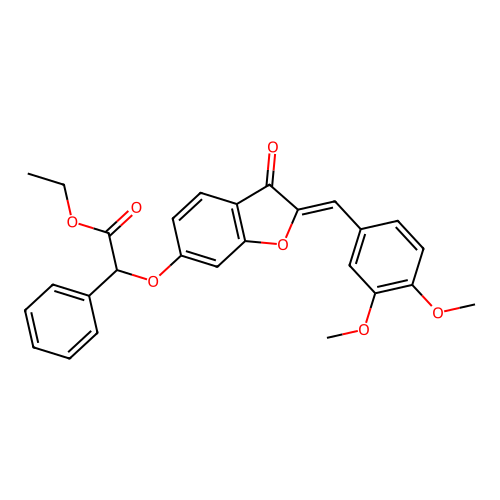 Ethyl 2-[2-[(3,4-dimethoxyphenyl)methylidene]-3-oxo-benzofuran-6-yl]oxy-2-phenyl-acetate structure