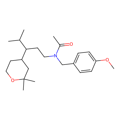 N-[3-(2,2-dimethyloxan-4-yl)-4-methylpentyl]-N-[(4-methoxyphenyl)methyl]acetamide structure