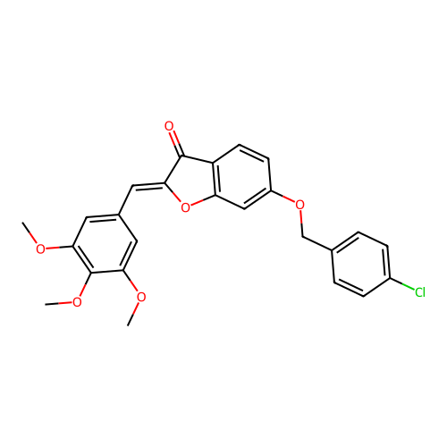 (Z)-6-((4-chlorobenzyl)oxy)-2-(3,4,5-trimethoxybenzylidene)benzofuran-3(2H)-one structure