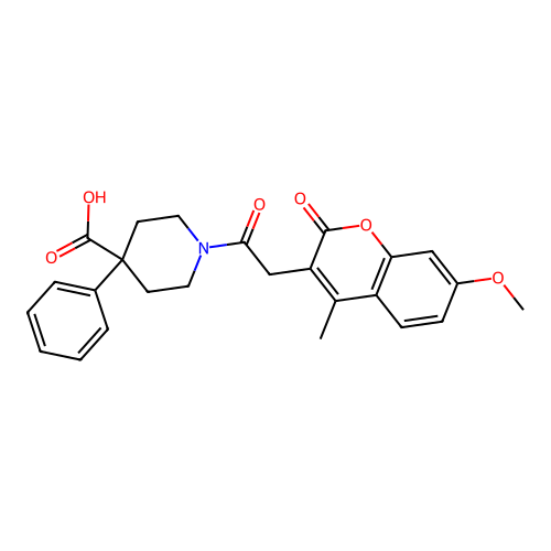 1-(2-(7-methoxy-4-methyl-2-oxo-2H-chromen-3-yl)acetyl)-4-phenylpiperidine-4-carboxylic acid structure