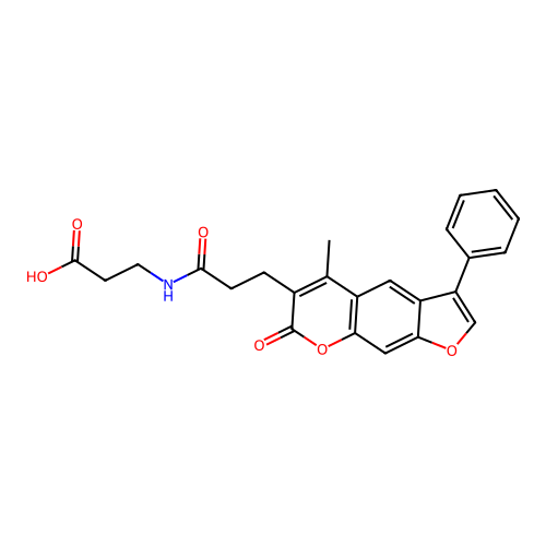 3-(3-(5-methyl-7-oxo-3-phenyl-7H-furo[3,2-g]chromen-6-yl)propanamido)propanoic acid structure
