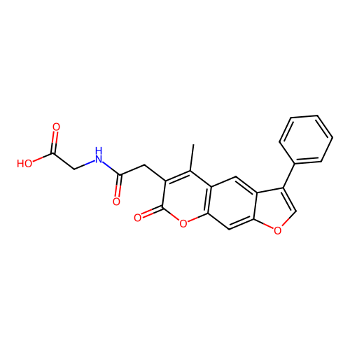 2-(2-(5-methyl-7-oxo-3-phenyl-7H-furo[3,2-g]chromen-6-yl)acetamido)acetic acid structure
