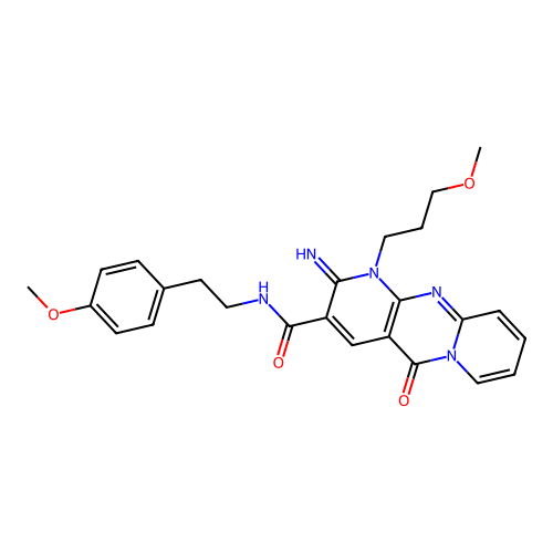 2-imino-N-[2-(4-methoxyphenyl)ethyl]-1-(3-methoxypropyl)-5-oxo-1,5-dihydro-2H-dipyrido[1,2-a:2',3'-d]pyrimidine-3-carboxamide structure
