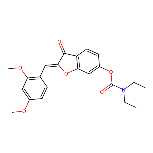 (Z)-2-(2,4-dimethoxybenzylidene)-3-oxo-2,3-dihydrobenzofuran-6-yl diethylcarbamate structure