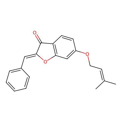 (Z)-2-benzylidene-6-((3-methylbut-2-en-1-yl)oxy)benzofuran-3(2H)-one structure