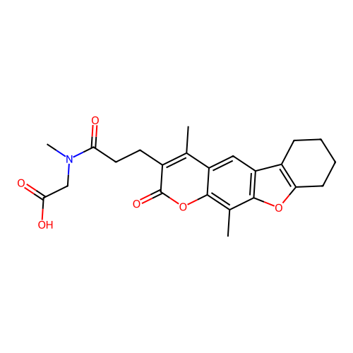 2-(3-(4,11-dimethyl-2-oxo-6,7,8,9-tetrahydro-2H-benzofuro[3,2-g]chromen-3-yl)-N-methylpropanamido)acetic acid structure