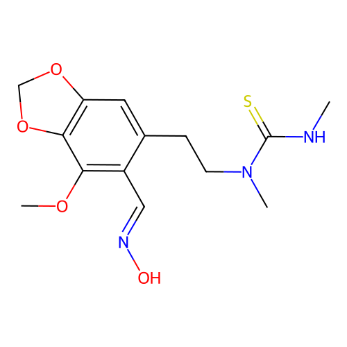 (E)-1-(2-(6-((hydroxyimino)methyl)-7-methoxybenzo[d][1,3]dioxol-5-yl)ethyl)-1,3-dimethylthiourea structure