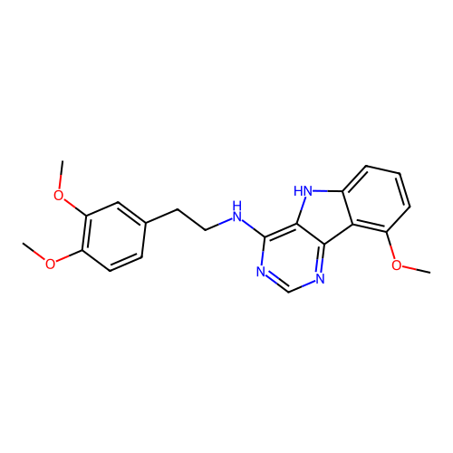 N-[2-(3,4-dimethoxyphenyl)ethyl]-9-methoxy-5H-pyrimido[5,4-b]indol-4-amine structure