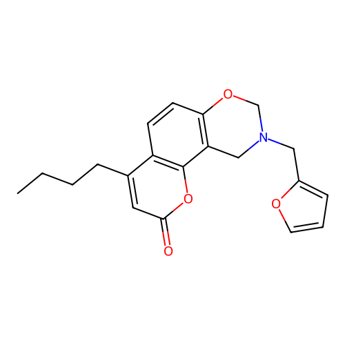 4-butyl-9-(furan-2-ylmethyl)-9,10-dihydrochromeno[8,7-e][1,3]oxazin-2(8H)-one structure
