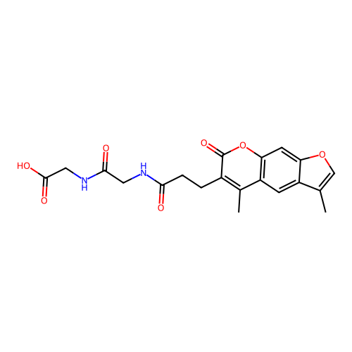 N-[3-(3,5-dimethyl-7-oxo-7H-furo[3,2-g]chromen-6-yl)propanoyl]glycylglycine structure