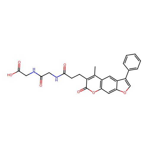2-(2-(3-(5-methyl-7-oxo-3-phenyl-7H-furo[3,2-g]chromen-6-yl)propanamido)acetamido)acetic acid structure
