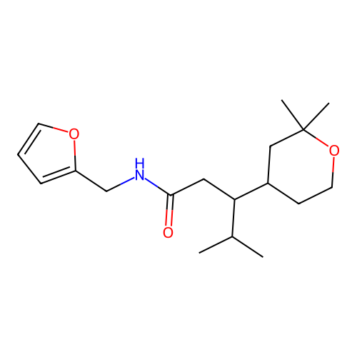 3-(2,2-dimethyloxan-4-yl)-N-(furan-2-ylmethyl)-4-methylpentanamide structure