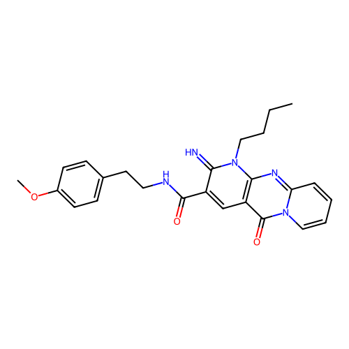 1-butyl-2-imino-N-[2-(4-methoxyphenyl)ethyl]-5-oxo-1,5-dihydro-2H-dipyrido[1,2-a:2',3'-d]pyrimidine-3-carboxamide structure