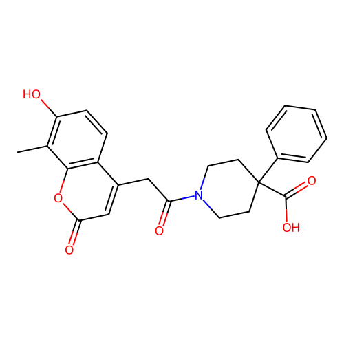 1-(2-(7-hydroxy-8-methyl-2-oxo-2H-chromen-4-yl)acetyl)-4-phenylpiperidine-4-carboxylic acid structure