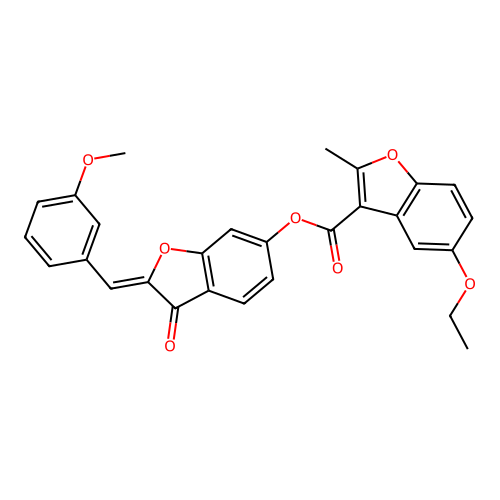 (2Z)-2-(3-methoxybenzylidene)-3-oxo-2,3-dihydro-1-benzofuran-6-yl 5-ethoxy-2-methyl-1-benzofuran-3-carboxylate structure