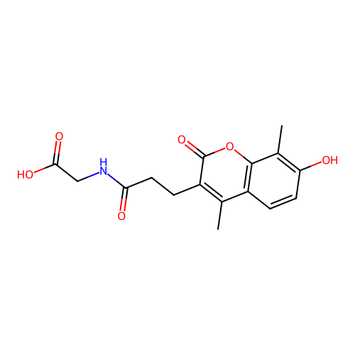 N-[3-(7-hydroxy-4,8-dimethyl-2-oxo-2H-chromen-3-yl)propanoyl]glycine structure