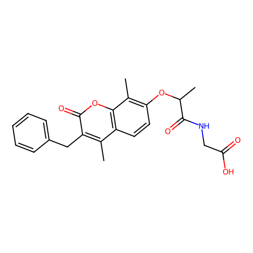 N-{2-[(3-benzyl-4,8-dimethyl-2-oxo-2H-chromen-7-yl)oxy]propanoyl}glycine structure