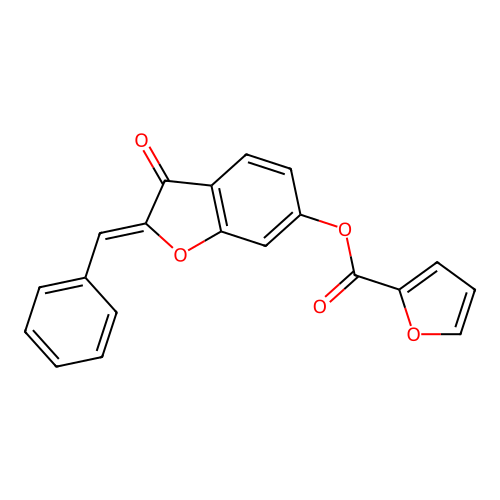 (Z)-2-benzylidene-3-oxo-2,3-dihydrobenzofuran-6-yl furan-2-carboxylate structure