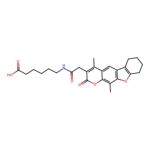 6-(2-(4,11-dimethyl-2-oxo-6,7,8,9-tetrahydro-2H-benzofuro[3,2-g]chromen-3-yl)acetamido)hexanoic acid structure