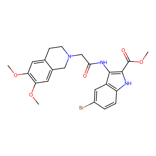 methyl 5-bromo-3-(2-(6,7-dimethoxy-3,4-dihydroisoquinolin-2(1H)-yl)acetamido)-1H-indole-2-carboxylate structure