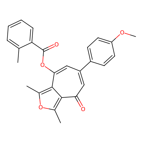 6-(4-methoxyphenyl)-1,3-dimethyl-4-oxo-4H-cyclohepta[c]furan-8-yl 2-methylbenzoate structure