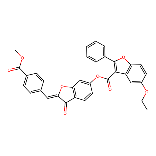 (Z)-2-(4-(methoxycarbonyl)benzylidene)-3-oxo-2,3-dihydrobenzofuran-6-yl 5-ethoxy-2-phenylbenzofuran-3-carboxylate structure