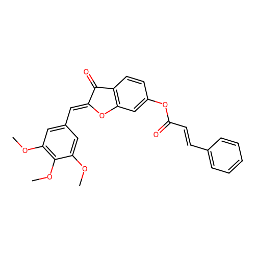 (Z)-3-oxo-2-(3,4,5-trimethoxybenzylidene)-2,3-dihydrobenzofuran-6-yl cinnamate structure