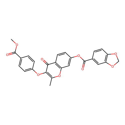 3-(4-(methoxycarbonyl)phenoxy)-2-methyl-4-oxo-4H-chromen-7-yl benzo[d][1,3]dioxole-5-carboxylate structure
