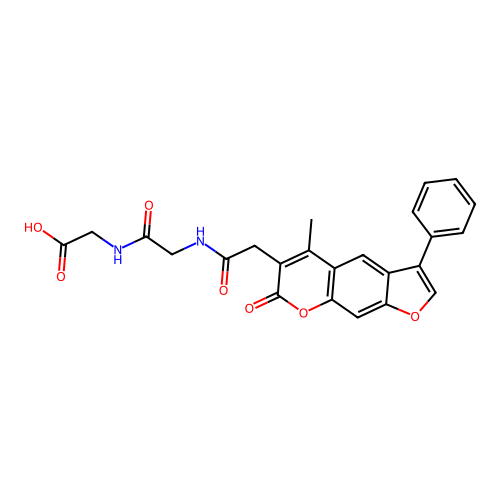 2-(2-(2-(5-methyl-7-oxo-3-phenyl-7H-furo[3,2-g]chromen-6-yl)acetamido)acetamido)acetic acid structure
