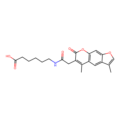 6-{[(3,5-dimethyl-7-oxo-7H-furo[3,2-g]chromen-6-yl)acetyl]amino}hexanoic acid structure