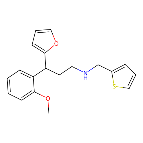 3-(furan-2-yl)-3-(2-methoxyphenyl)-N-(thiophen-2-ylmethyl)propan-1-amine structure
