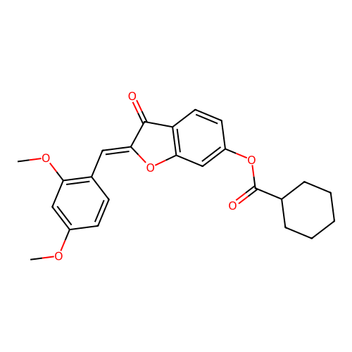 (Z)-2-(2,4-dimethoxybenzylidene)-3-oxo-2,3-dihydrobenzofuran-6-yl cyclohexanecarboxylate structure